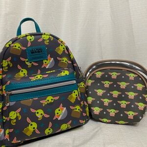 NWOT Star Wars The Mandalorian The Child Mini-Backpack and Cosmetic Bags set (2)
